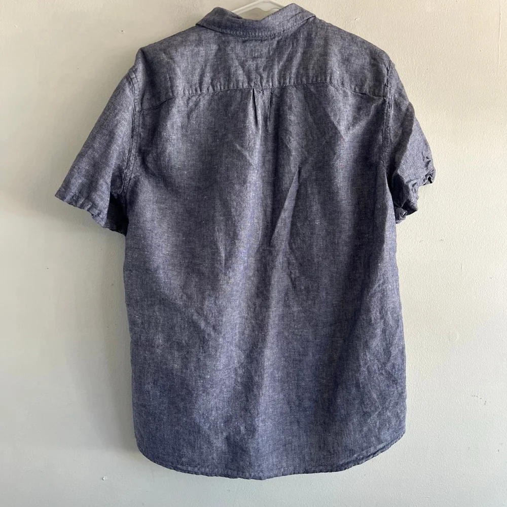 Men's GAP Blue Standard Fit Linen Blend Casual Button Down Shirt L